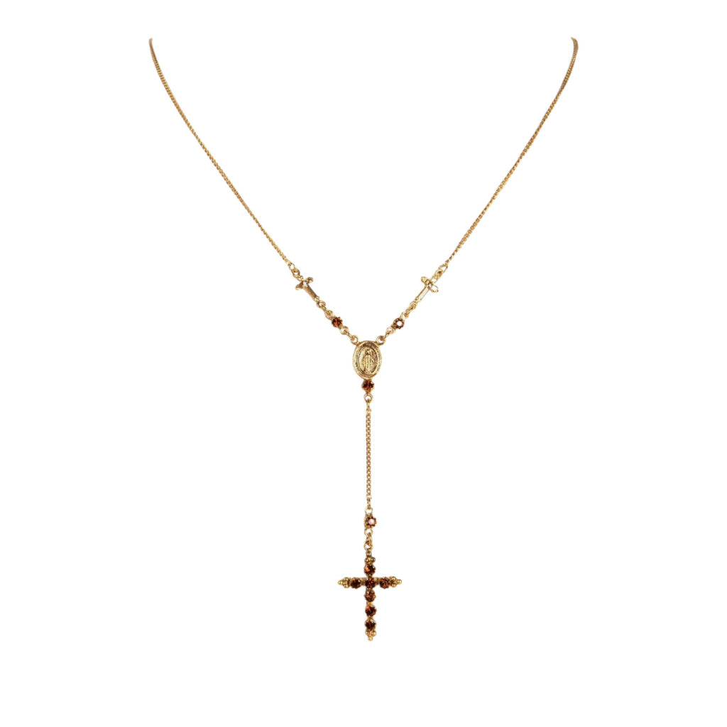 VIRGINS SAINTS & ANGELS VSA Maddie Rosary Necklace in Gold & Topaz Virgins Saints & Angels