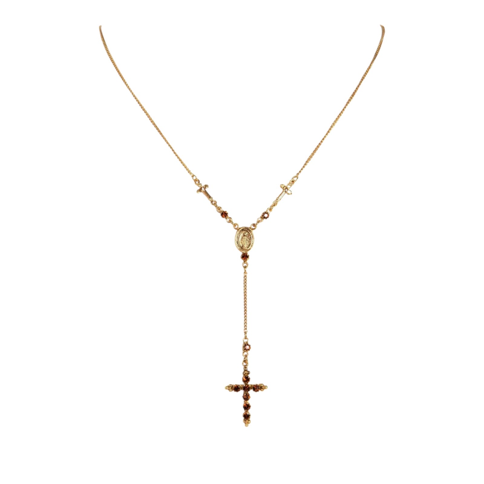 VIRGINS SAINTS & ANGELS VSA Maddie Rosary Necklace in Gold & Topaz Virgins Saints & Angels