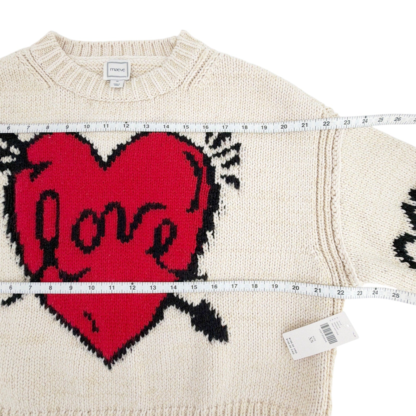 ANTHROPOLOGIE Maeve Lovestruck Long-Sleeve Crew-Neck Sweater XS Anthropologie