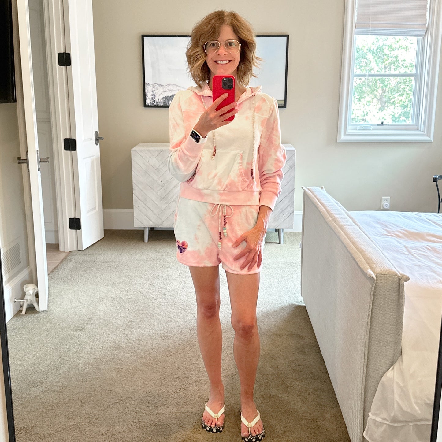 LOVESHACKFANCY Careen Beaded Tie-dyed Cotton Short In Cherry Fizz XS