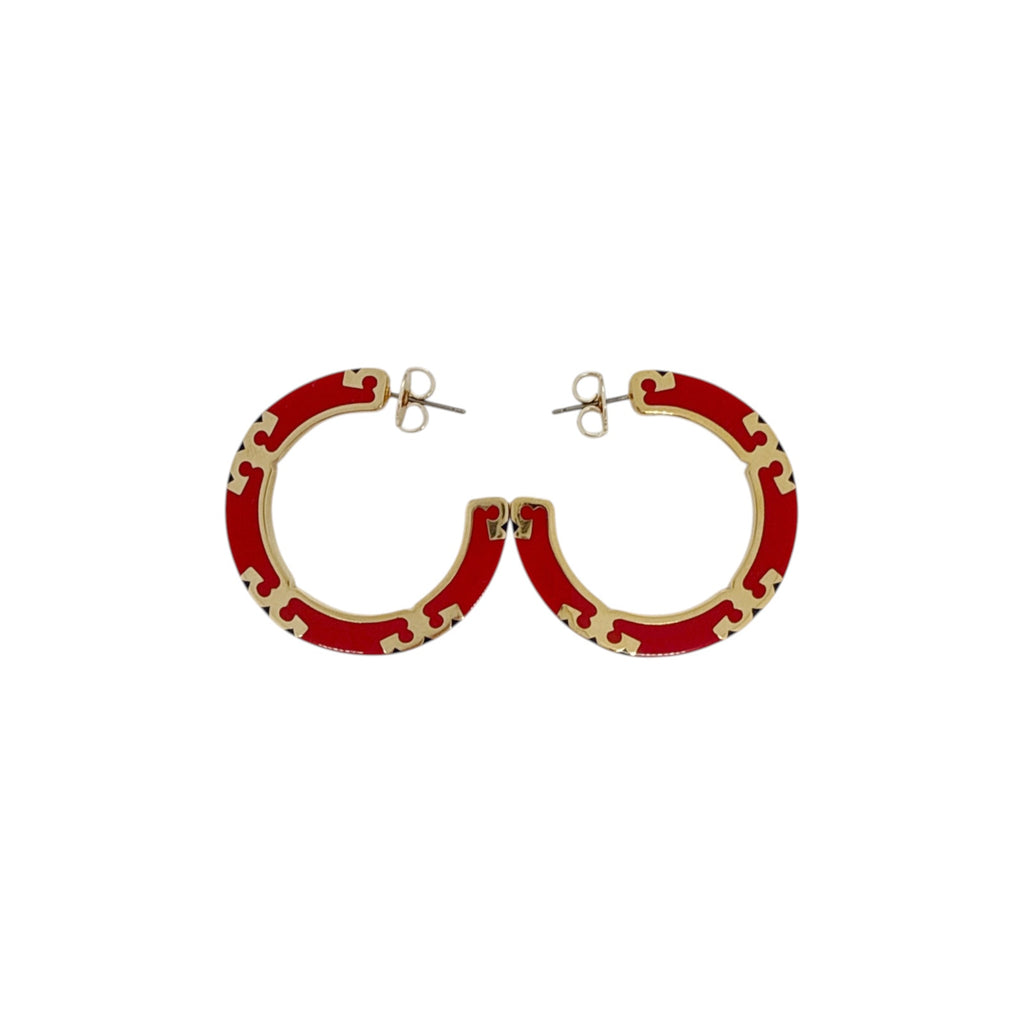 TORY BURCH Icon Enamel Hoop Earrings in Tory Gold / Red / Navy Tory Burch