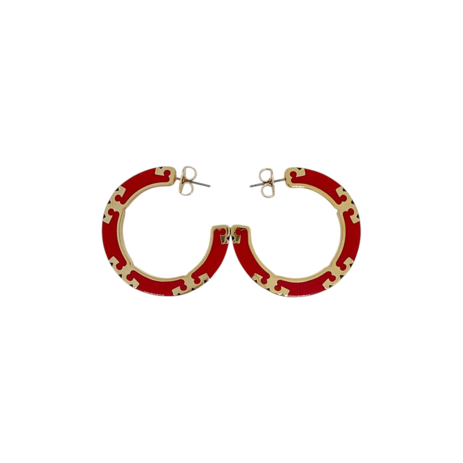 TORY BURCH Icon Enamel Hoop Earrings in Tory Gold / Red / Navy Tory Burch