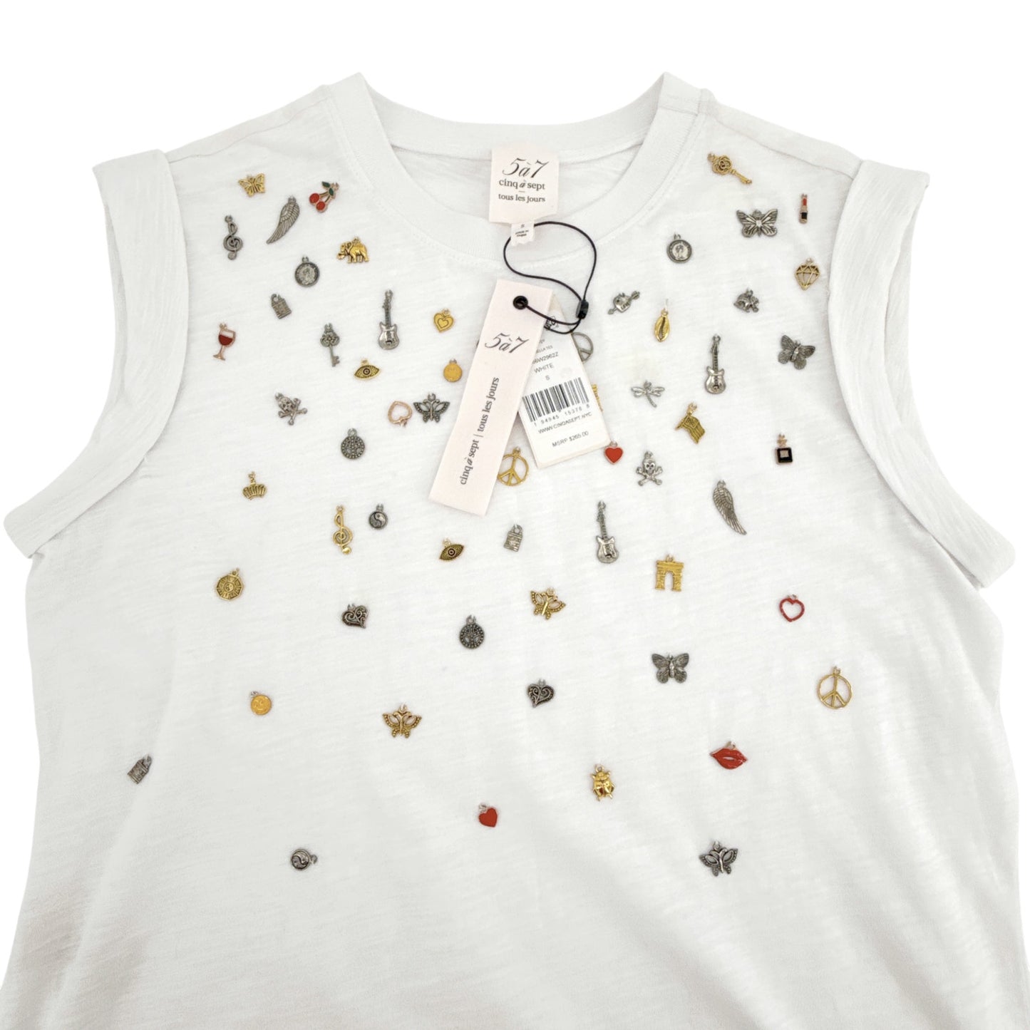 CINQ A SEPT Charm Bella Tee in White S