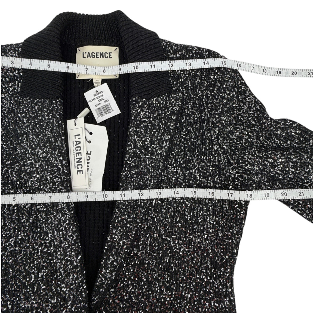 L'AGENCE Leonora Sequin Knit Blazer in Black Silver Sequin S L'Agence