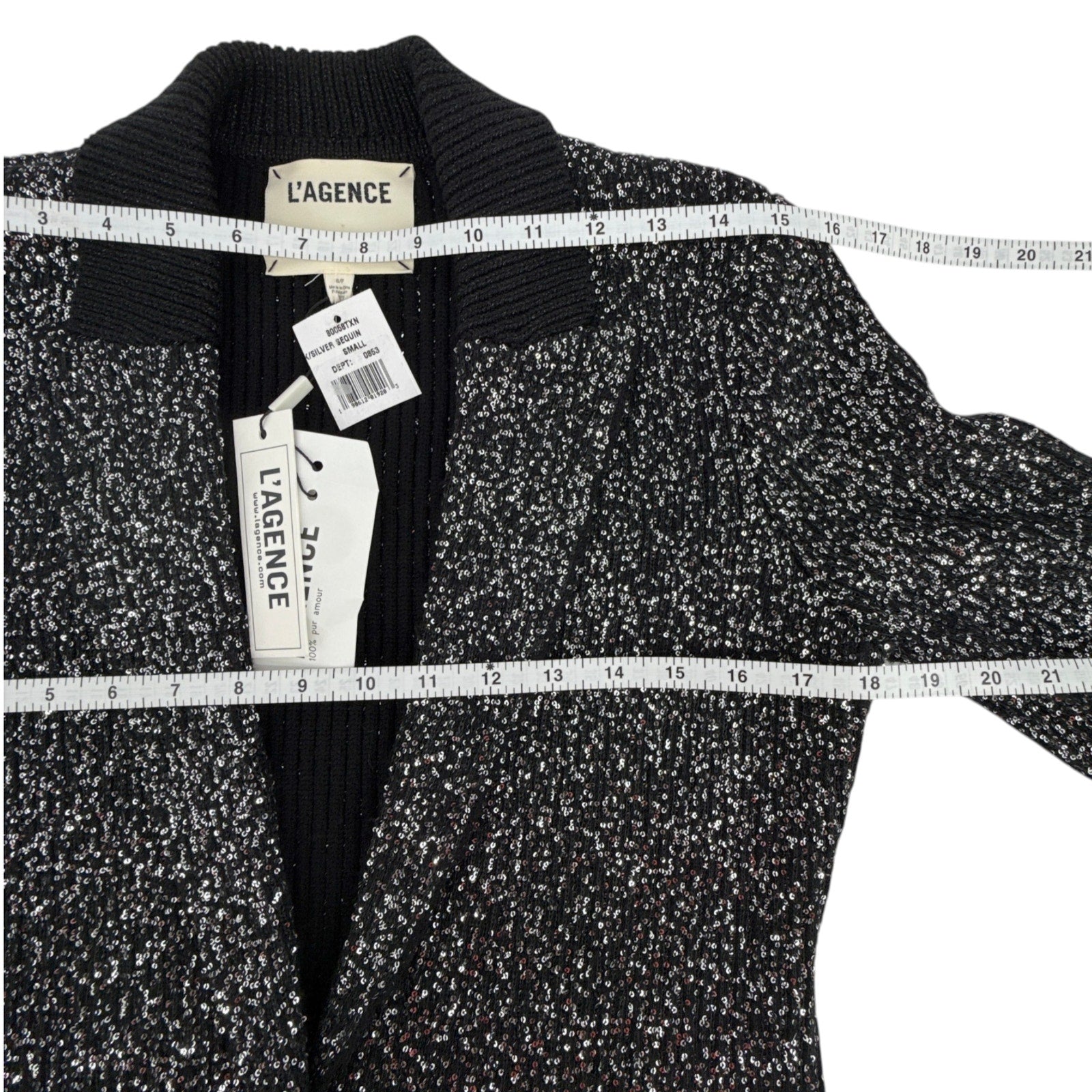 L'AGENCE Leonora Sequin Knit Blazer in Black Silver Sequin S L'Agence