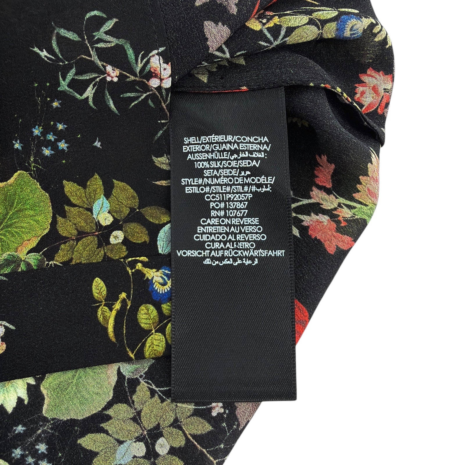 ALICE+OLIVIA Floral Ruffle Blouse in Blush Kiss Black S Alice + Olivia