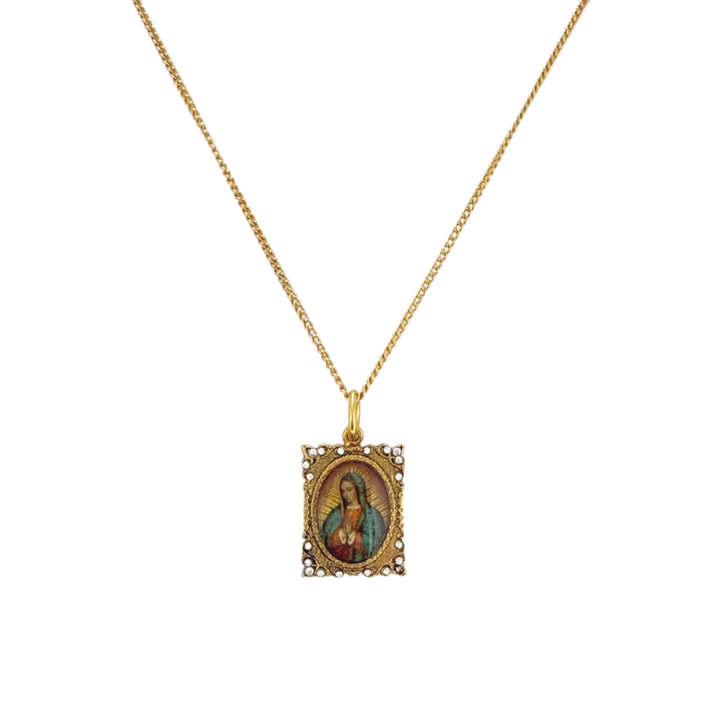 VIRGINS SAINTS & ANGELS VSA Retablo Square Frame Charm Necklace in Gold Virgins Saints & Angels