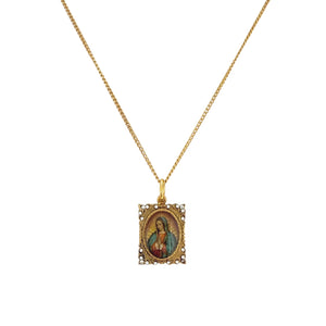 VIRGINS SAINTS & ANGELS VSA Retablo Square Frame Charm Necklace in Gold