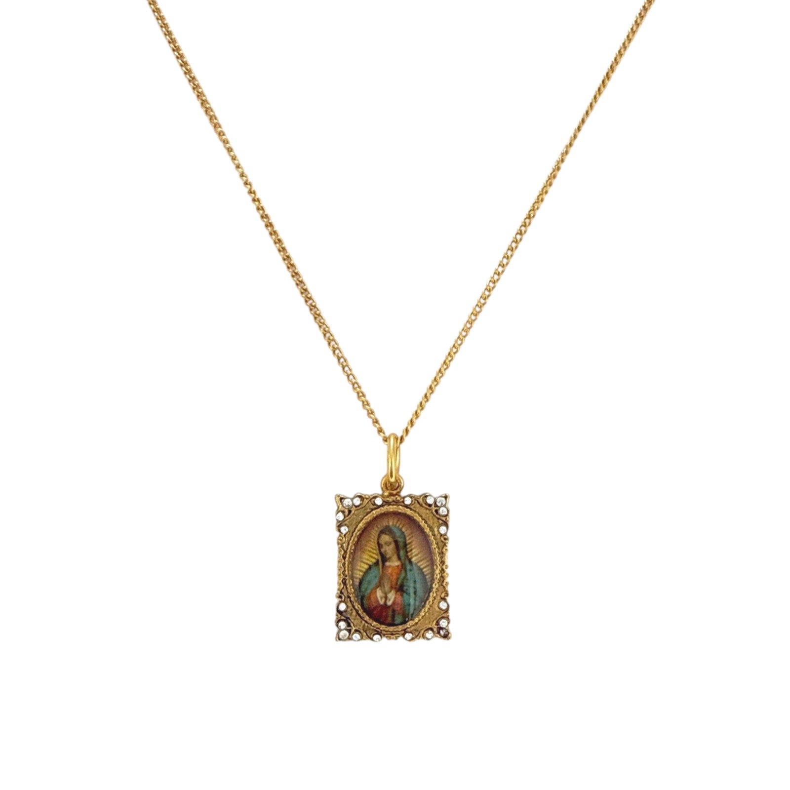 VIRGINS SAINTS & ANGELS VSA Retablo Square Frame Charm Necklace in Gold Virgins Saints & Angels