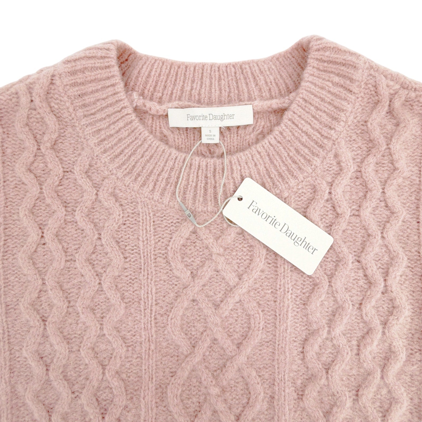 FAVORITE DAUGHTER The Oversized Cable Sweater in Whimsical Rose S Favorite Daughter