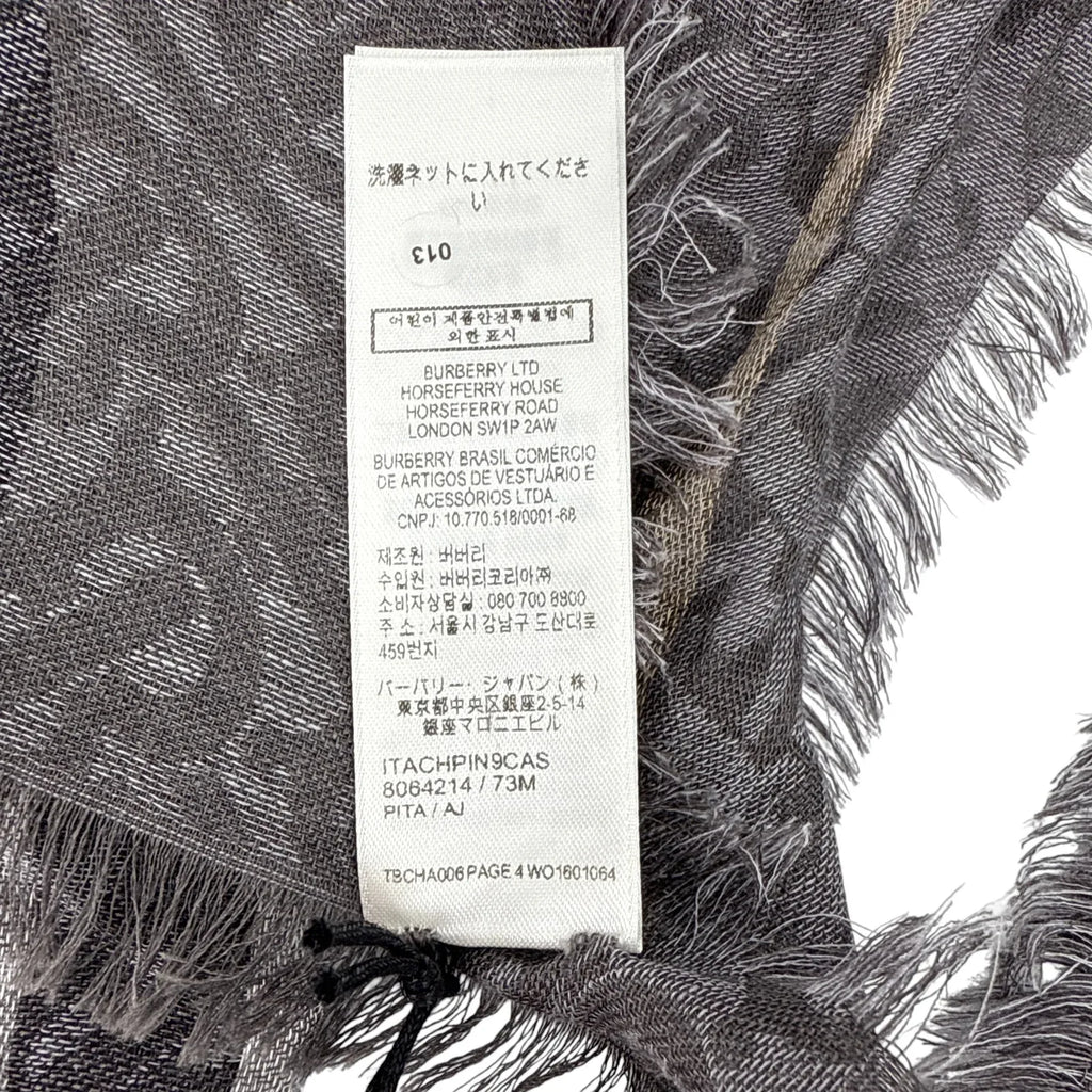 BURBERRY TB Giant Check Gauze Wool & Silk Scarf in Charcoal - flyKAMP