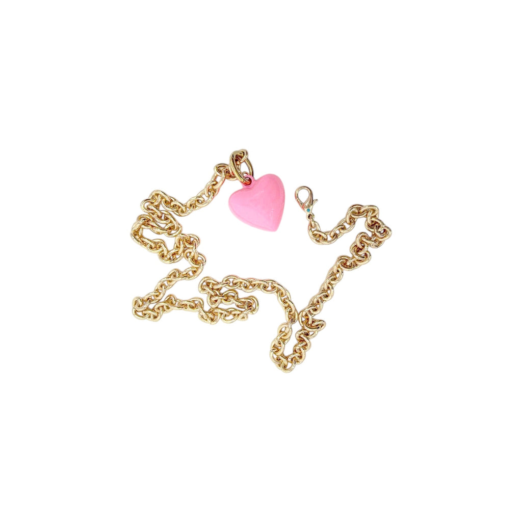 ROXANNE ASSOULIN The Mini Puffy Heart Necklace in Gold & Pink Roxanne Assoulin