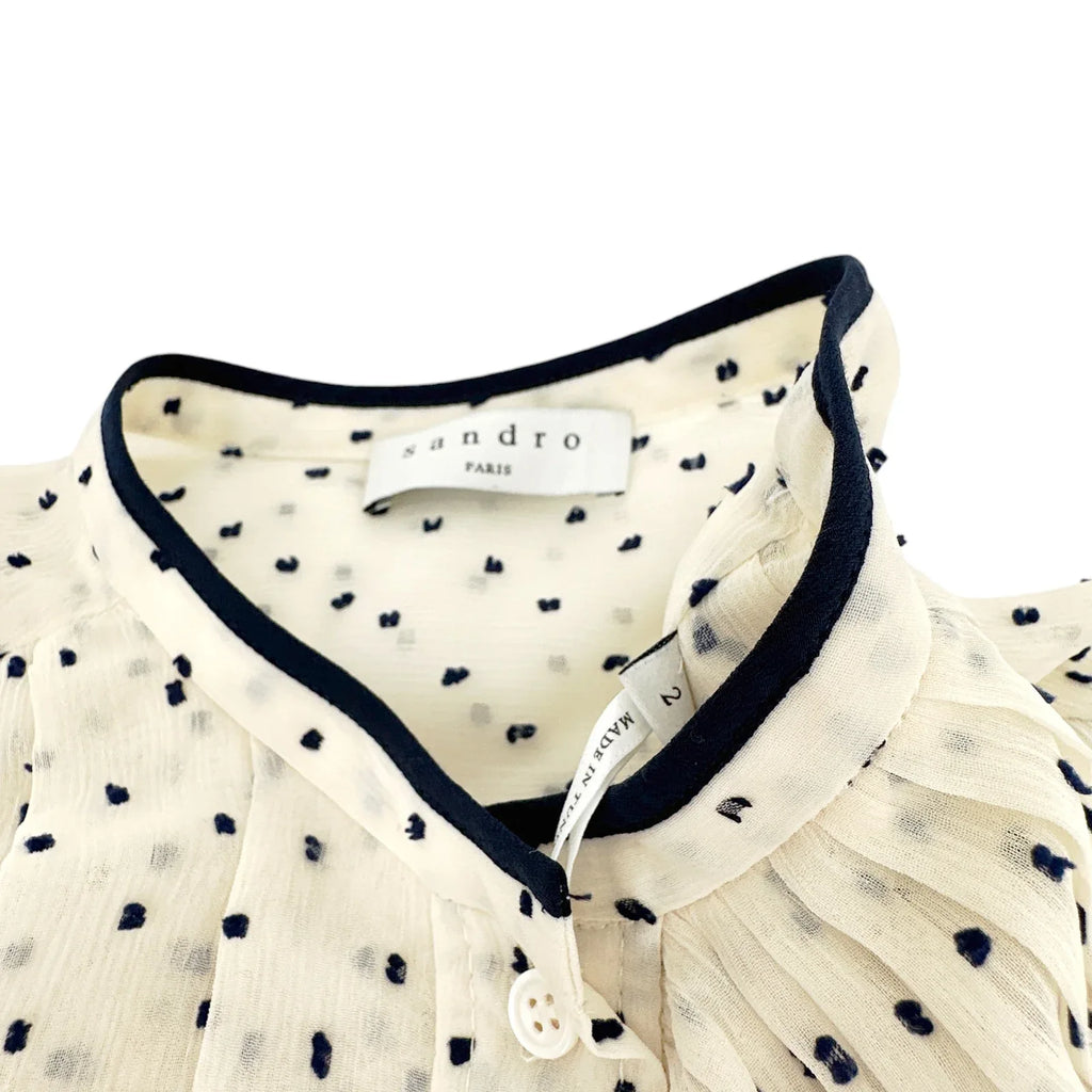SANDRO Noelle Jabot Detail Swiss Dot Blouse 2|M - flyKAMP