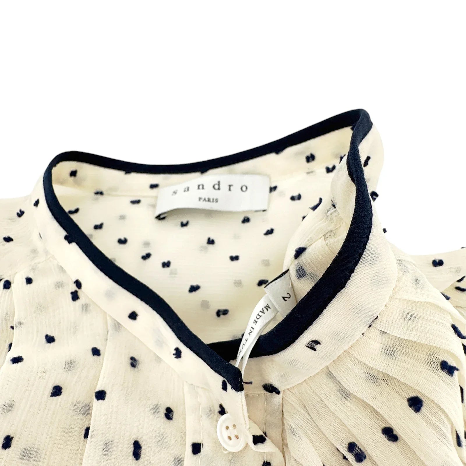 SANDRO Noelle Jabot Detail Swiss Dot Blouse 2|M - flyKAMP