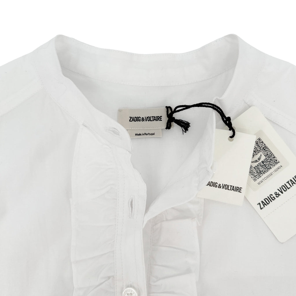 ZADIG and VOLTAIRE Ruffle Front Sleeveless Shirt in White S Zadig & Voltaire