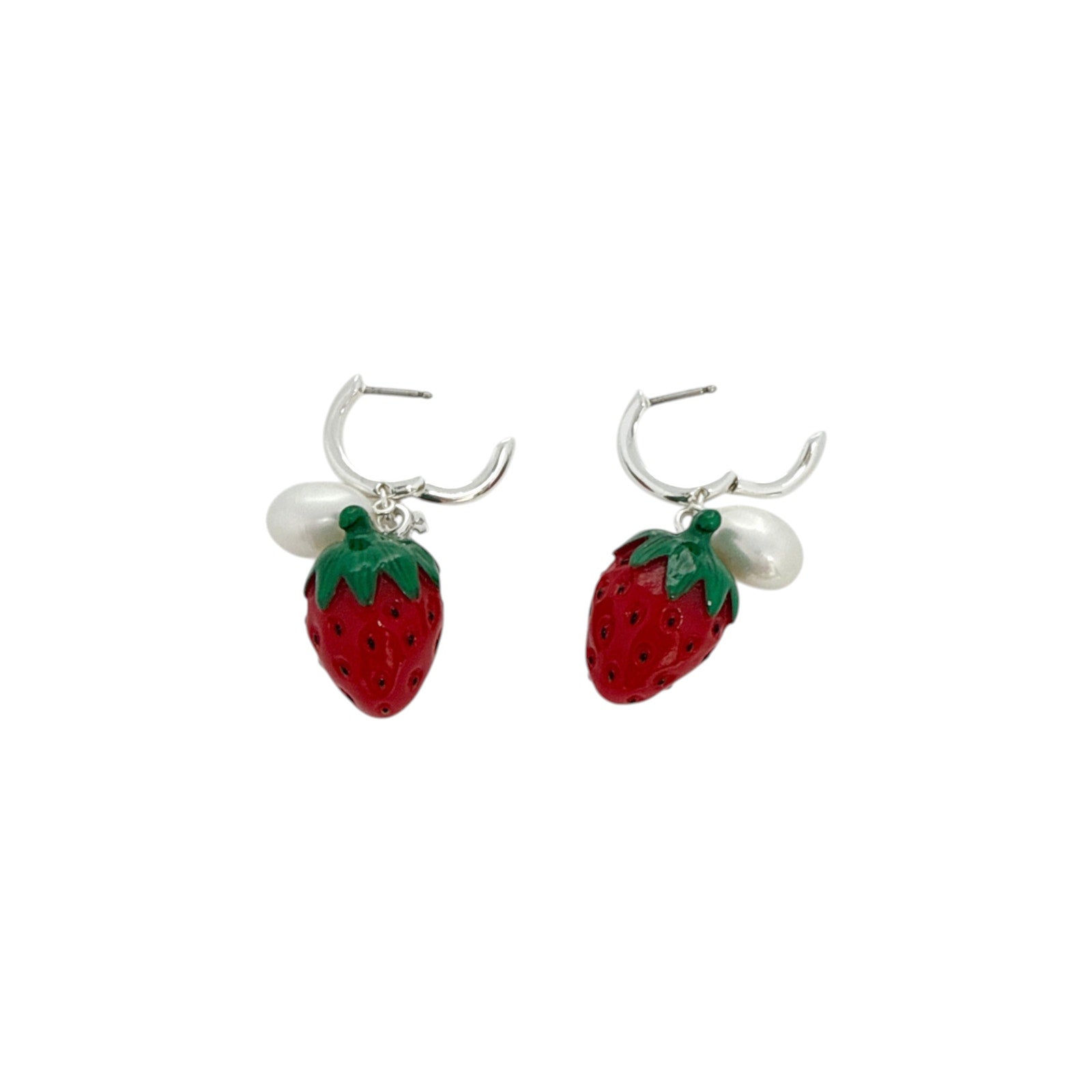 TORY BURCH Curiosity Strawberry Earrings in Light Silver / Red / Pearl Tory Burch