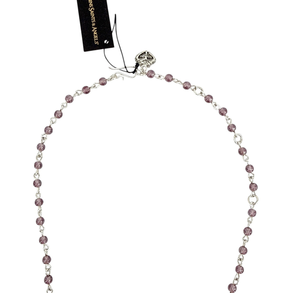 VIRGINS SAINTS & ANGELS VSA Retablo Guadalupe Rosary Necklace in Silver & Pink Virgins Saints & Angels