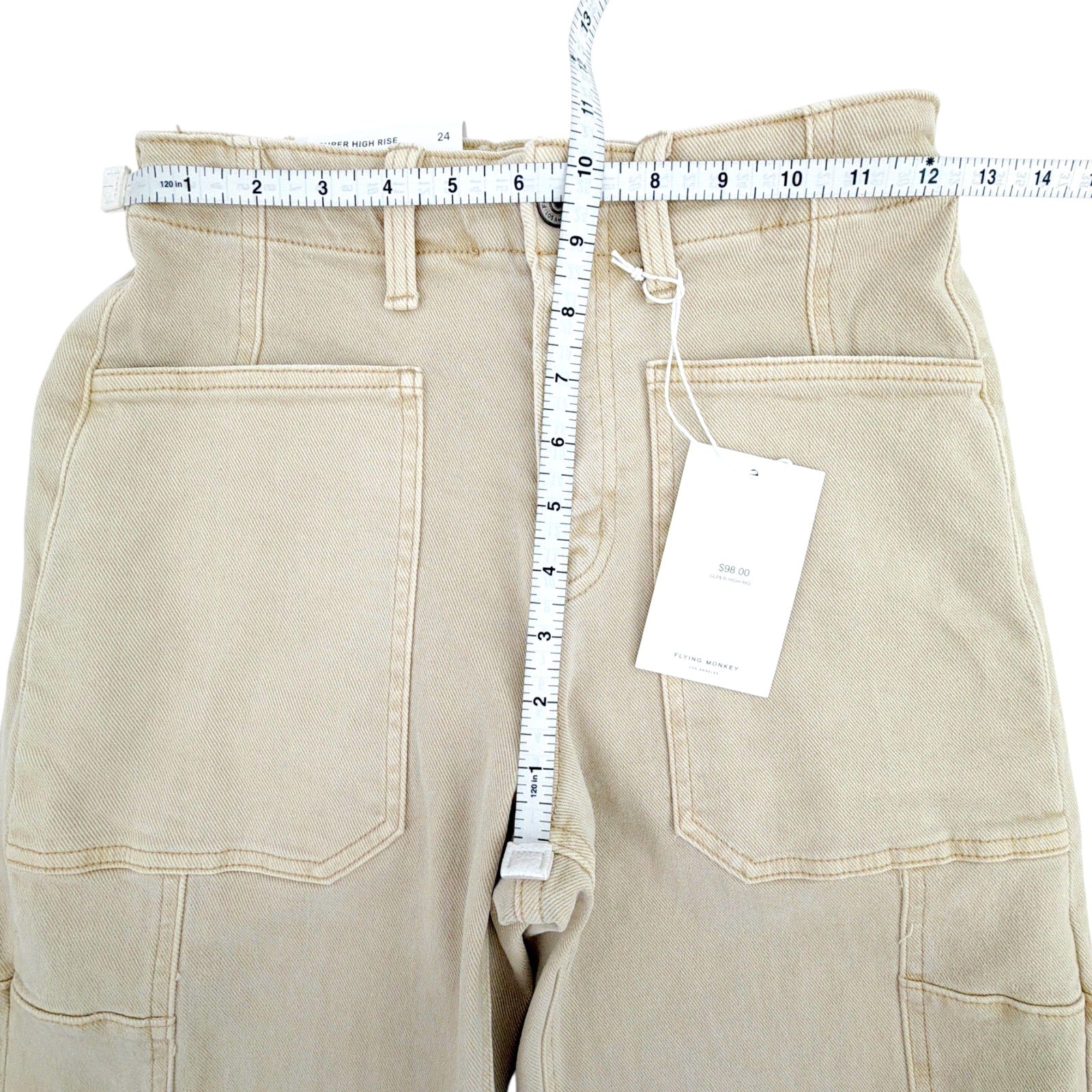 FLYING MONKEY Super High Rise Barrel Fit Jean in Vintage Beige 24 Mother