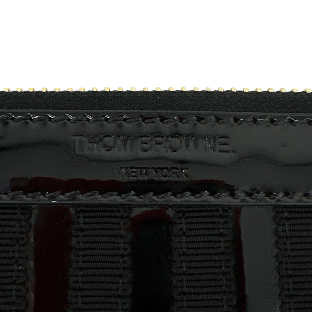 THOM BROWNE Black Soft Patent Leather Grosgrain 4-Bar Medium Document Holder - flyKAMP