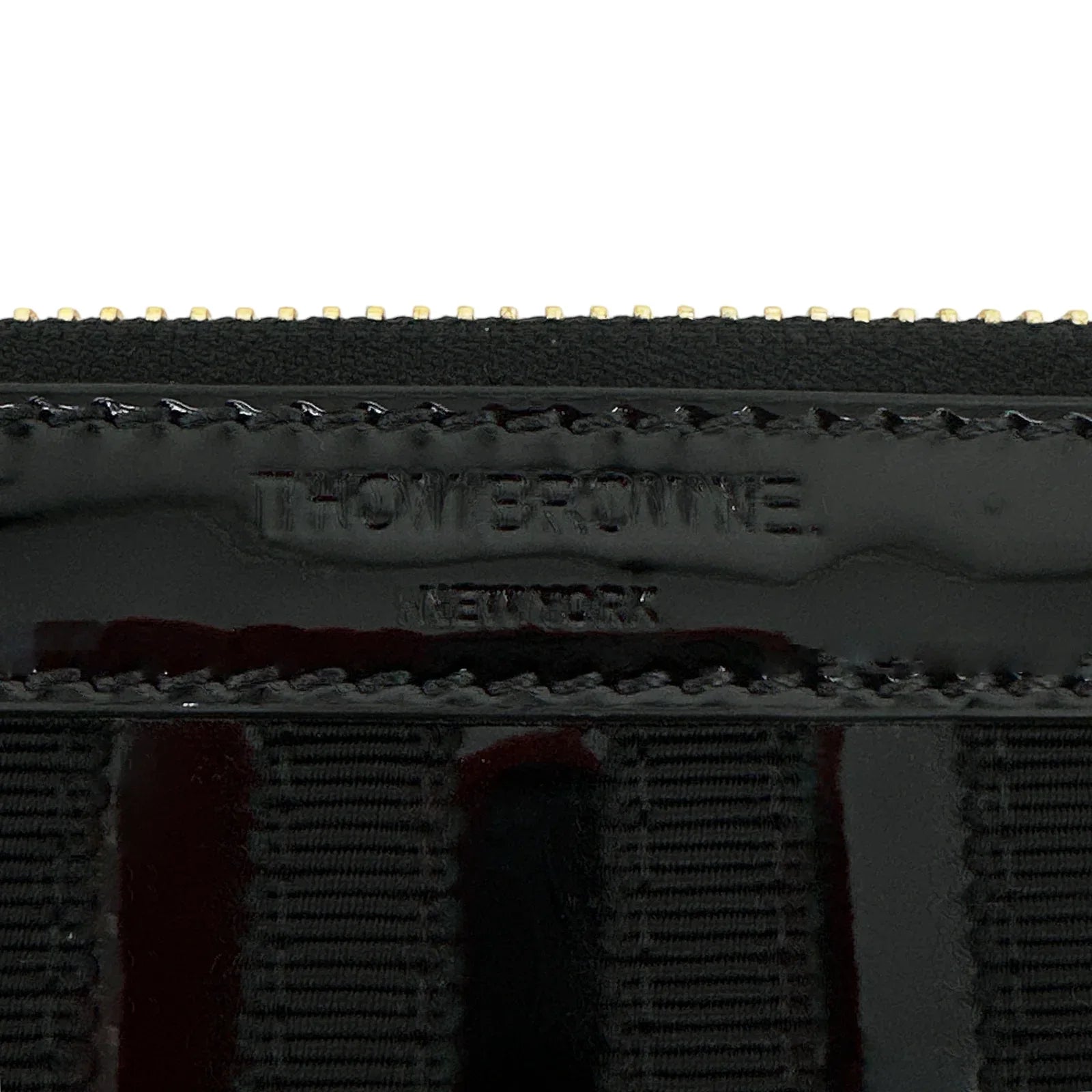 THOM BROWNE Black Soft Patent Leather Grosgrain 4-Bar Medium Document Holder - flyKAMP