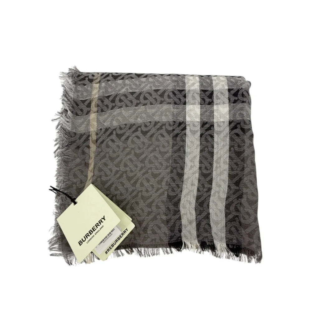 BURBERRY TB Giant Check Gauze Wool & Silk Scarf in Charcoal - flyKAMP