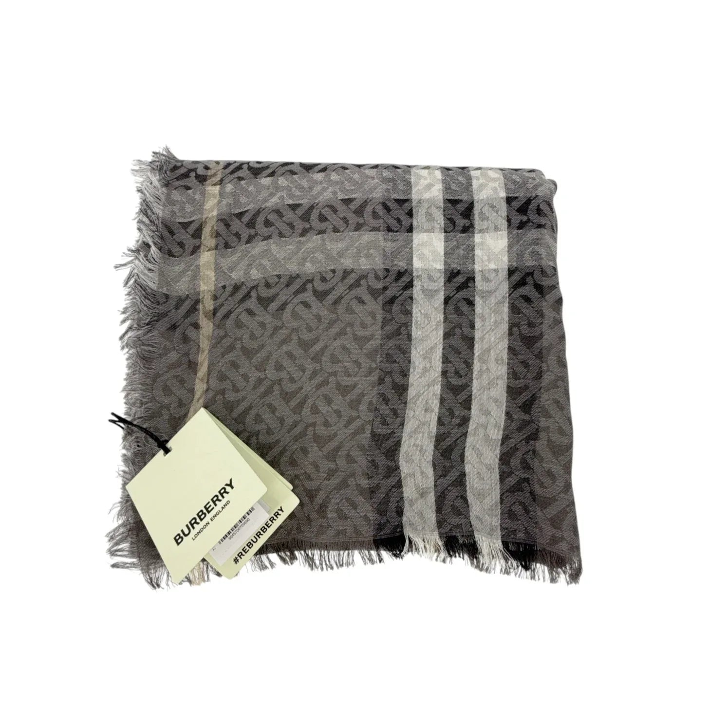 BURBERRY TB Giant Check Gauze Wool & Silk Scarf in Charcoal - flyKAMP