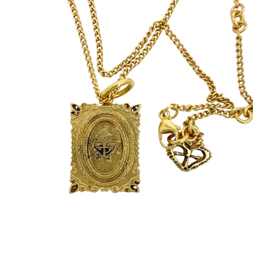 VIRGINS SAINTS & ANGELS VSA Retablo Square Frame Charm Necklace in Gold - flyKAMP