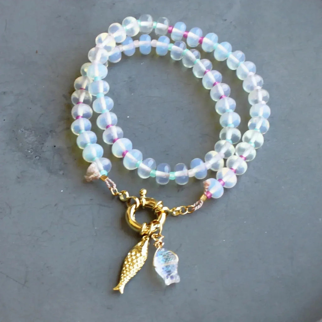 THE SILVER WREN Mirage Stone Candy Fish Necklace in Opalite 18" - flyKAMP