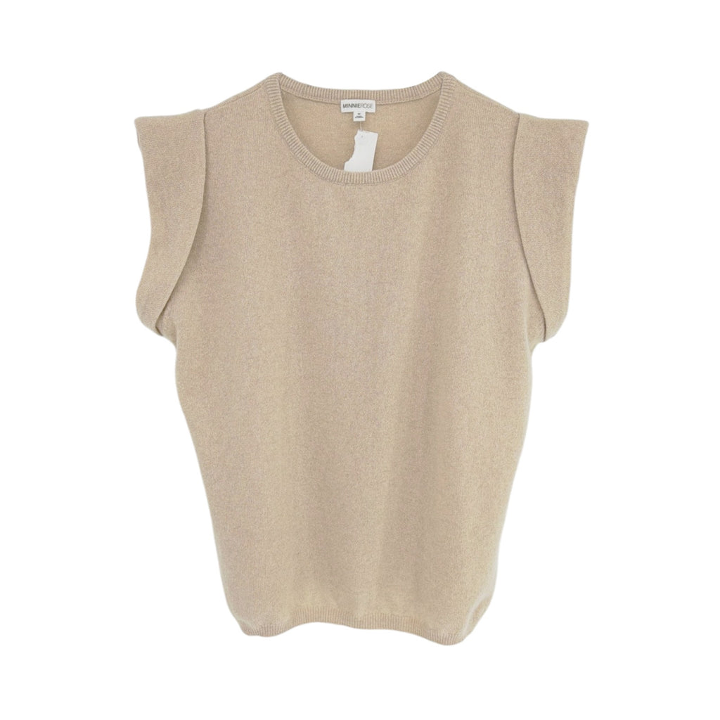MINNIE ROSE Cashmere Cap Sleeve Knit Tee in Linen M Minnie Rose
