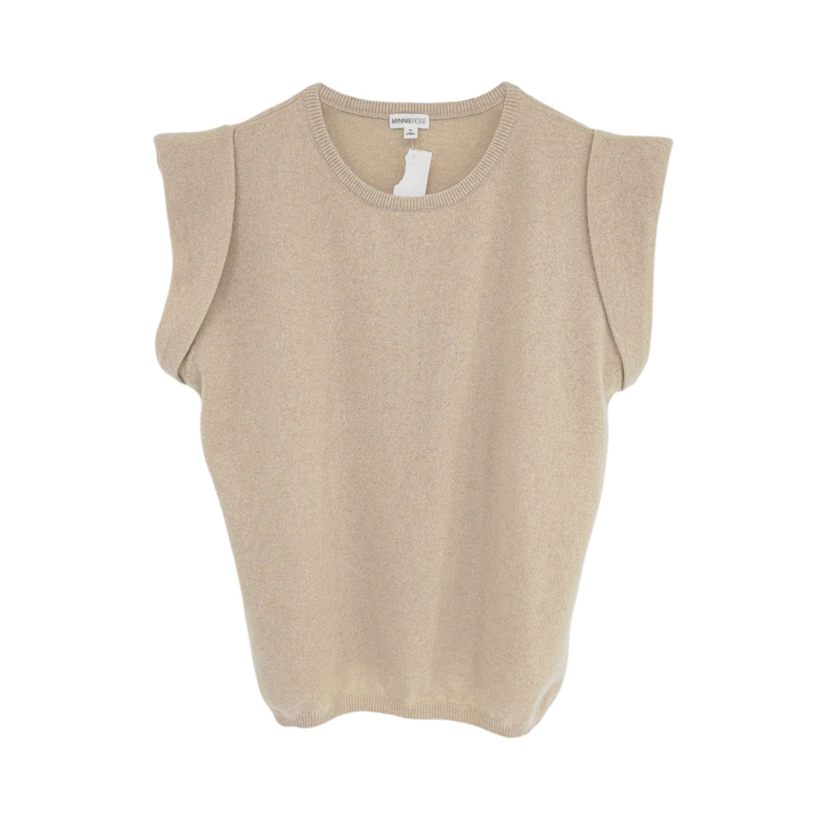 MINNIE ROSE Cashmere Cap Sleeve Knit Tee in Linen M Minnie Rose