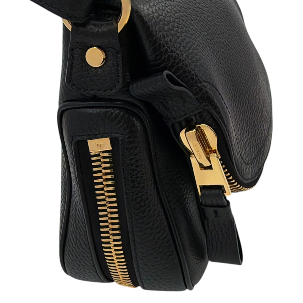 TOM FORD Jennifer Medium Double Strap Bag in Black Grained Leather Tom Ford