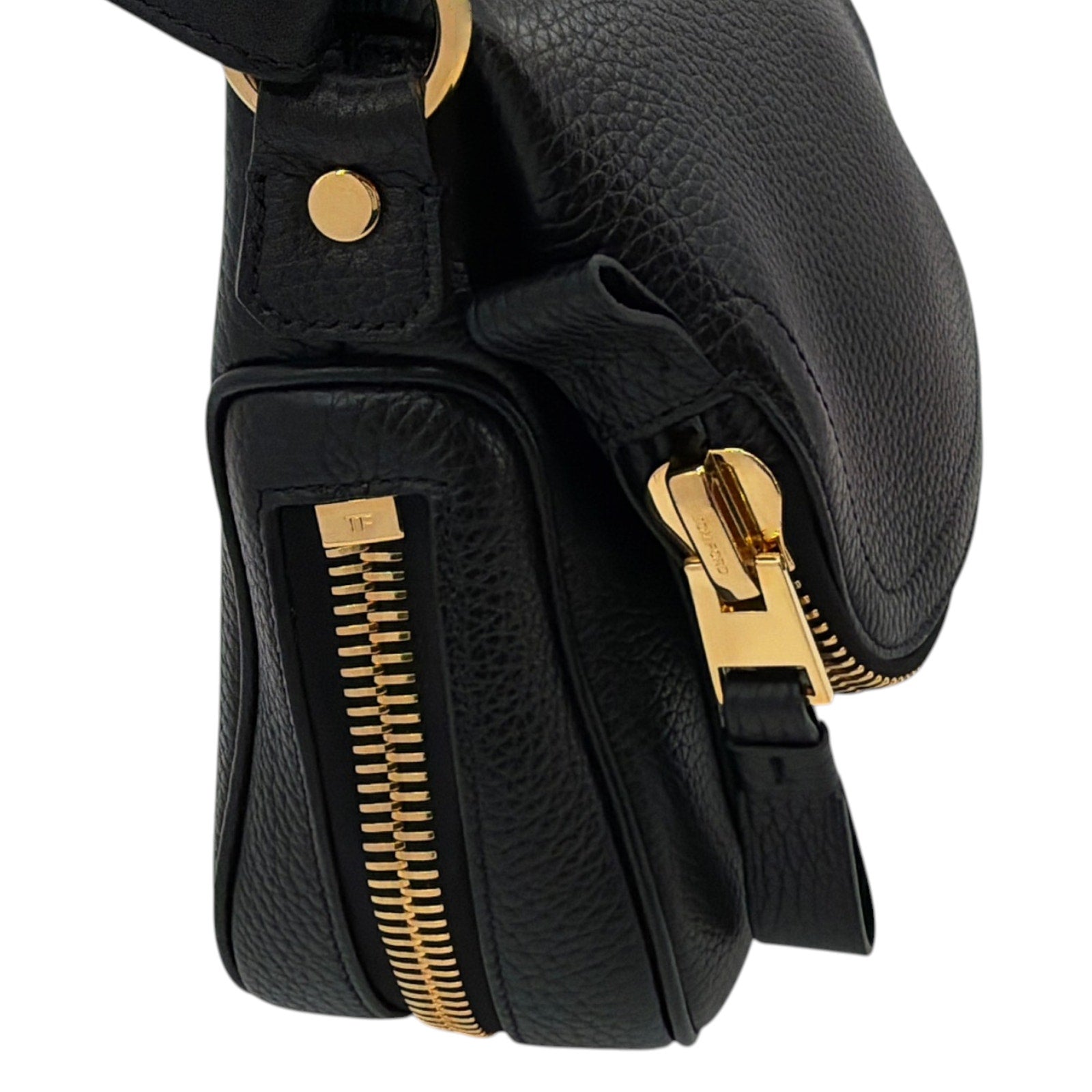 TOM FORD Jennifer Medium Double Strap Bag in Black Grained Leather Tom Ford