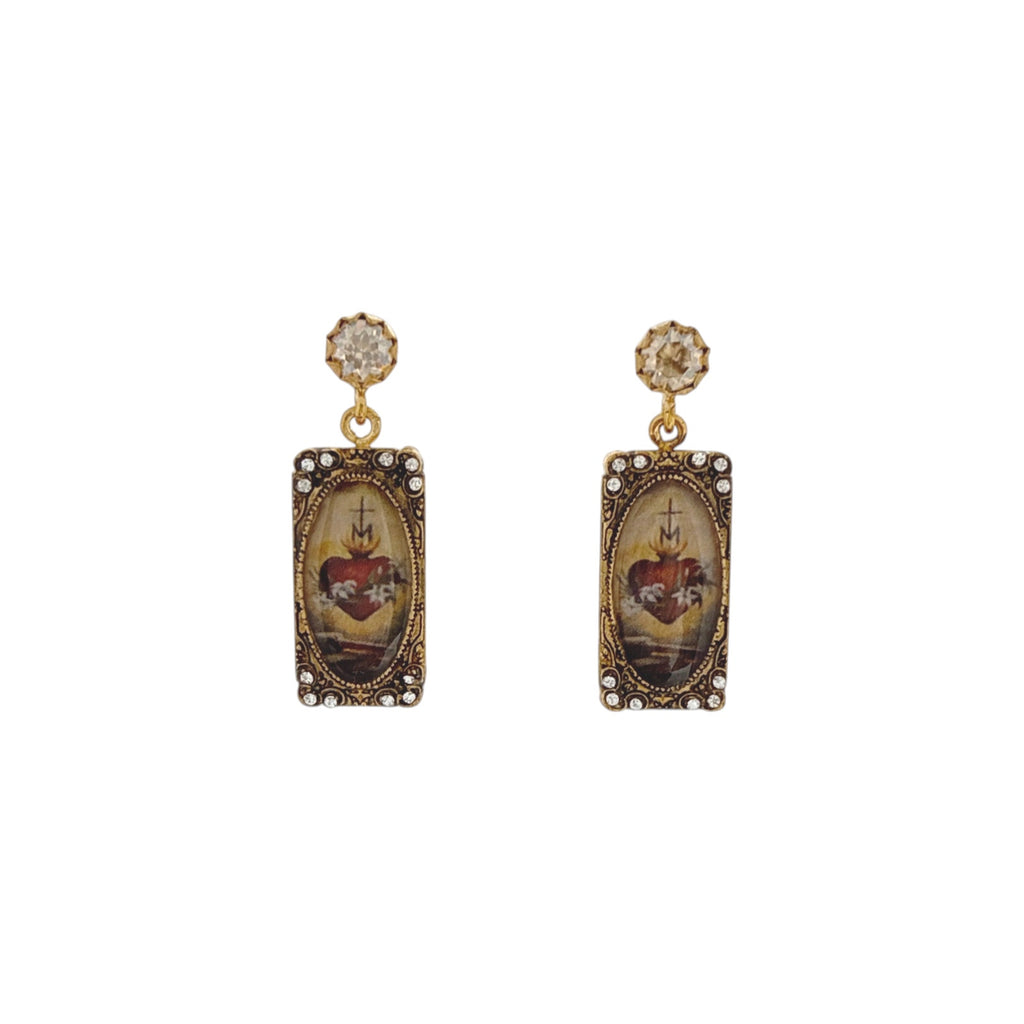 VIRGINS SAINTS & ANGELS VSA Retablo Rectangular Framed Earrings in Gold Virgins Saints & Angels