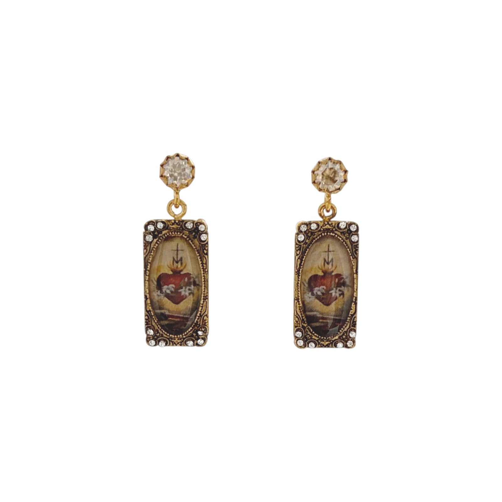 VIRGINS SAINTS & ANGELS VSA Retablo Rectangular Framed Earrings in Gold Virgins Saints & Angels