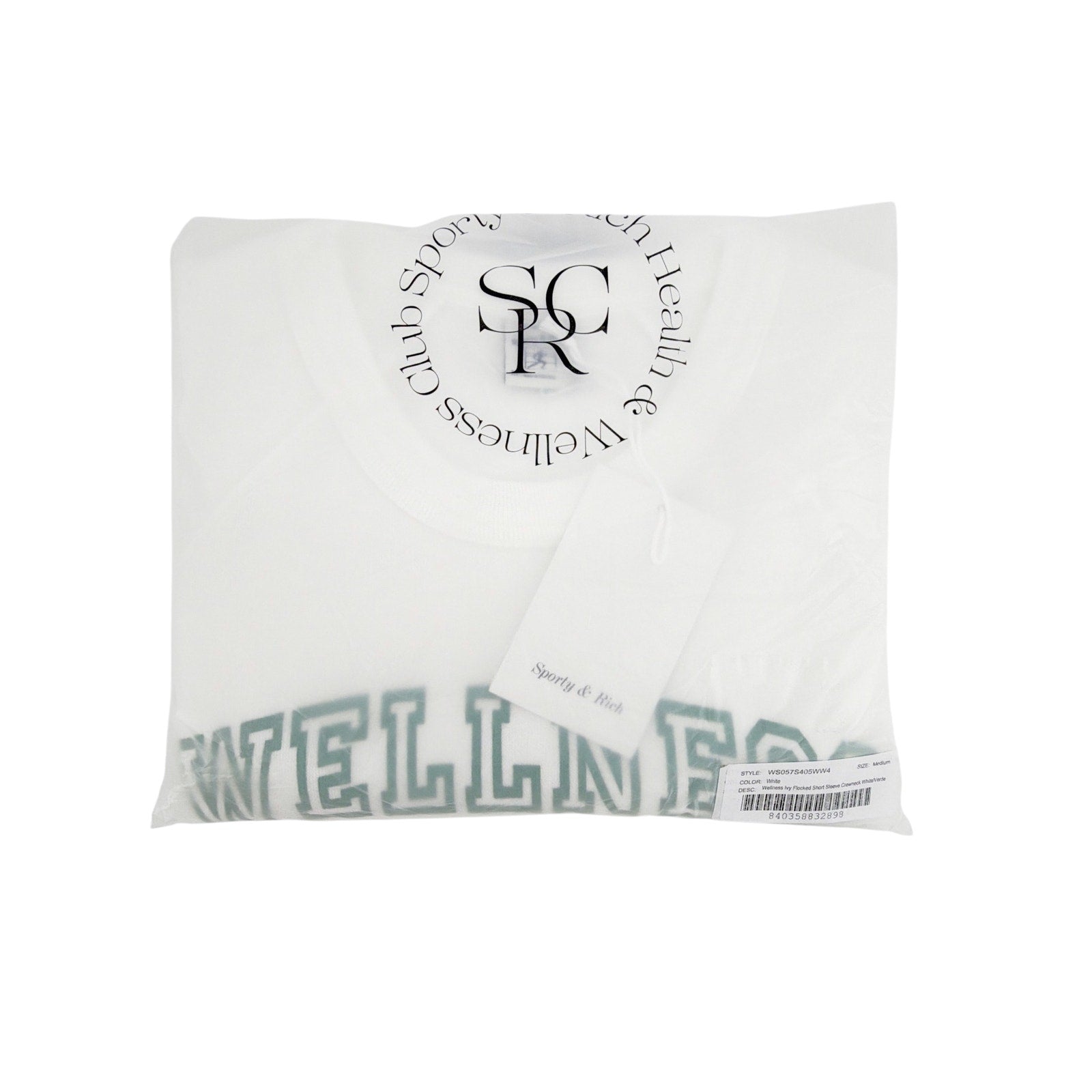 SPORTY & RICH Wellness Ivy Short Sleeve Soft Crewneck in White/Verde M Sporty & Rich