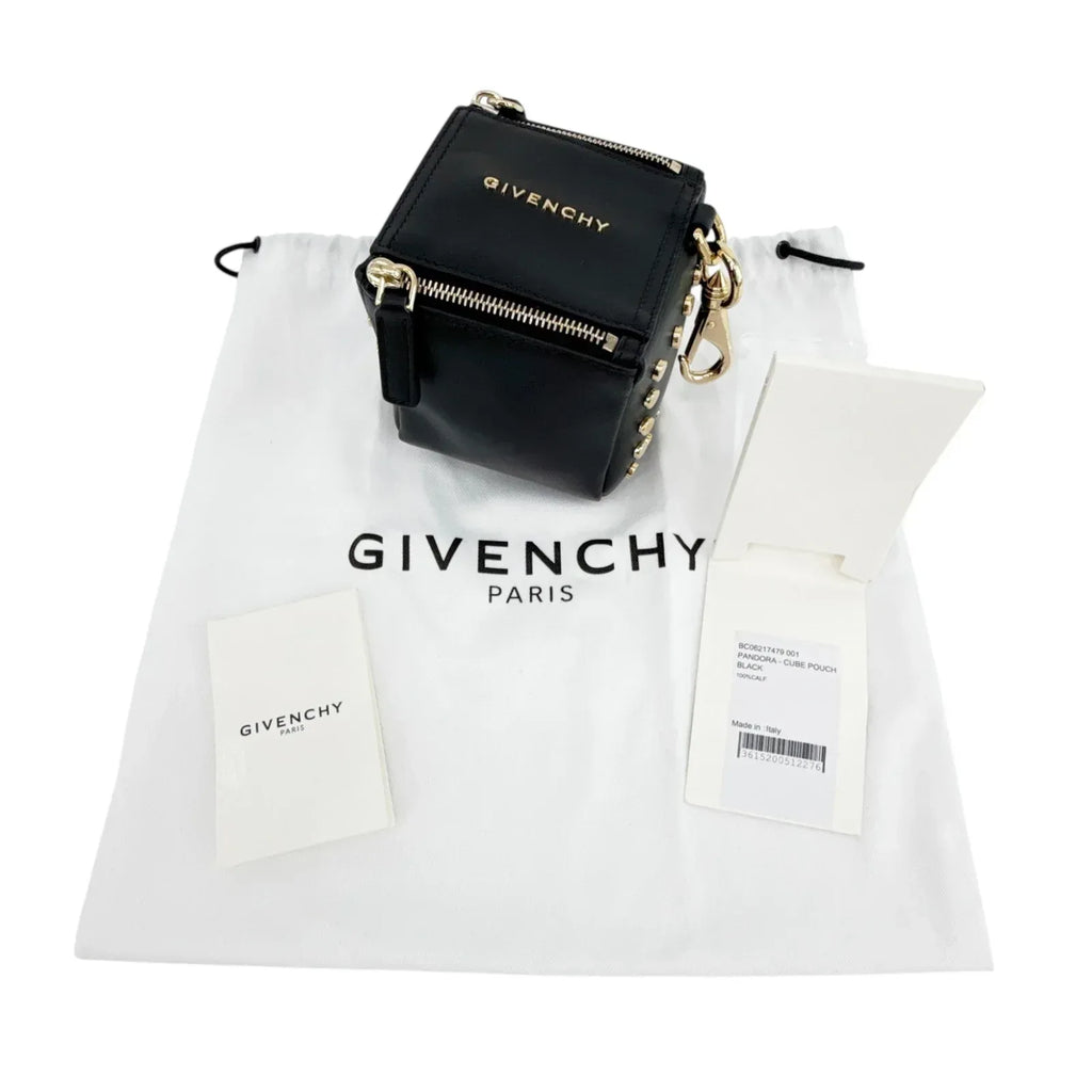 GIVENCHY Pandora Cube Pouch Charm Leather Bag in Black - flyKAMP