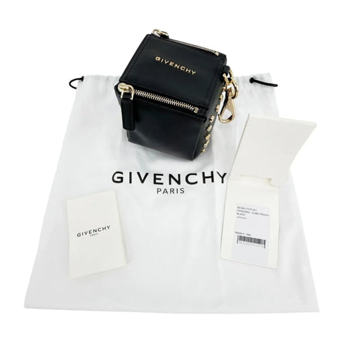 GIVENCHY Pandora Cube Pouch Charm Leather Bag in Black - flyKAMP
