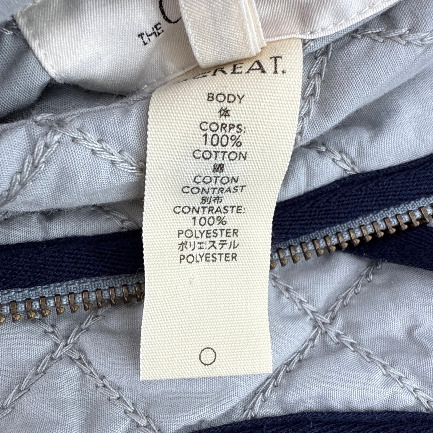 THE GREAT. The Short Quilted Reversible Jacket in Stone Blue 0|XS