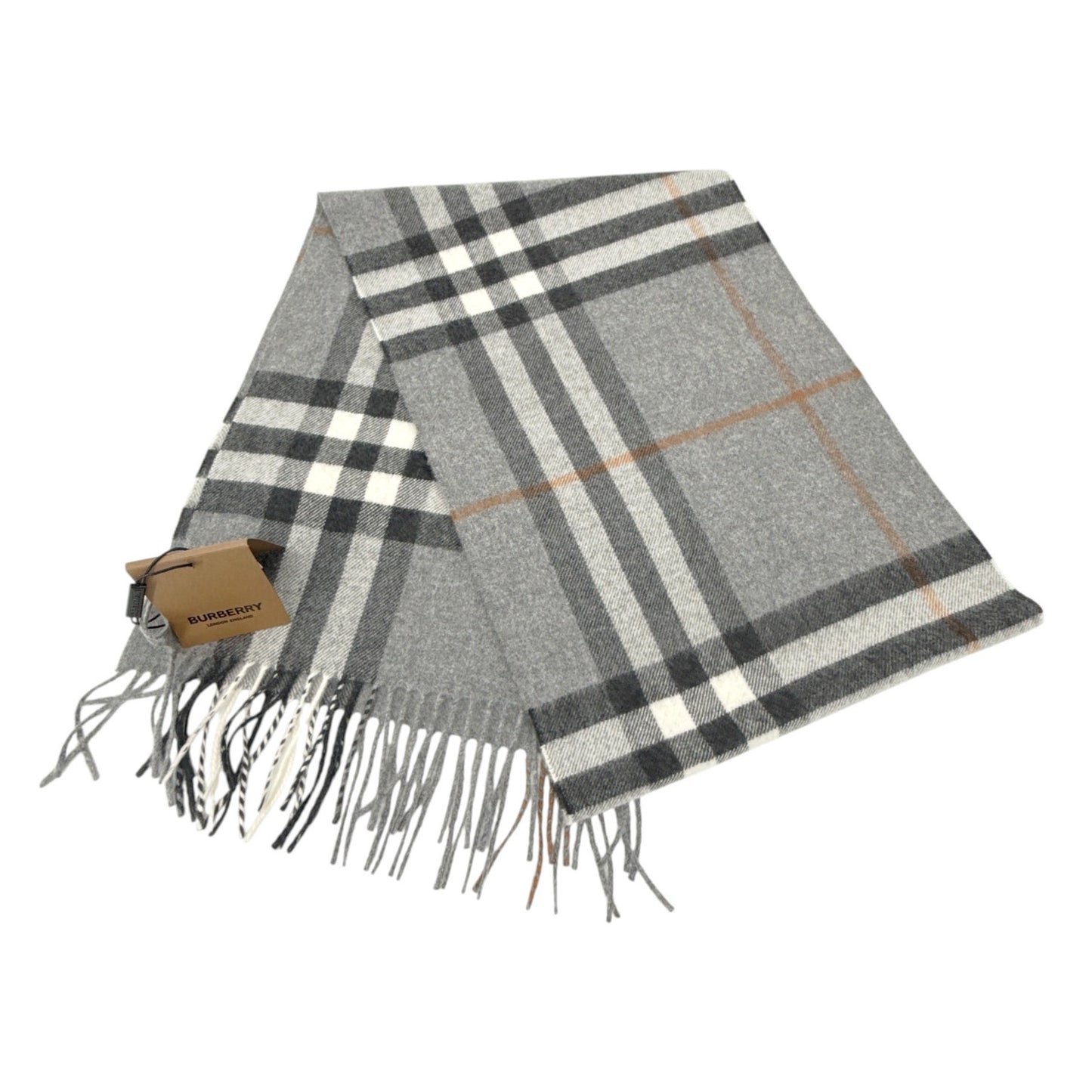 BURBERRY Giant Check Cashmere Scarf in Grey