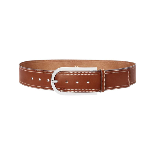 POLO RALPH LAUREN Elongated-Buckle Leather Belt in Cuoio & Silver S