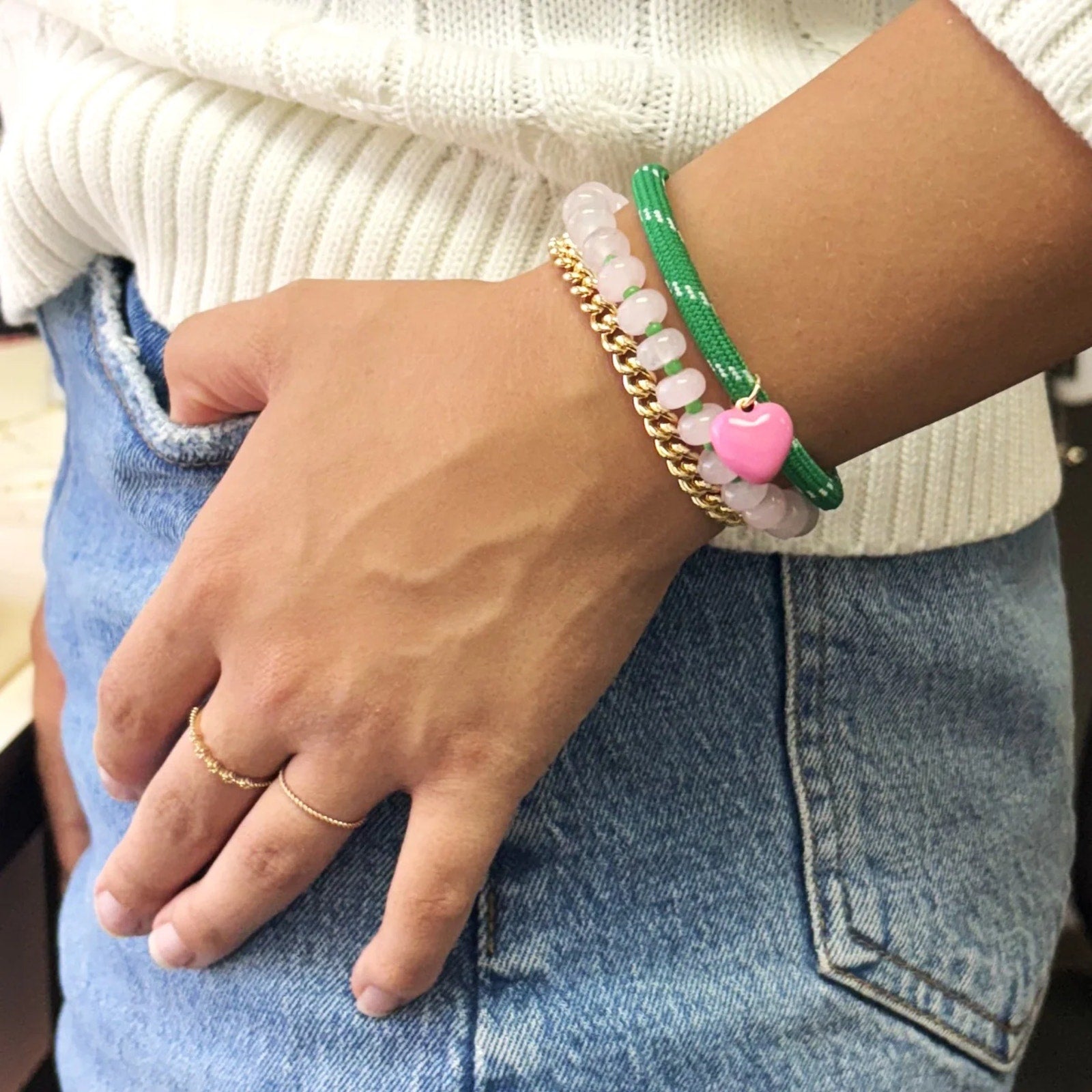 THE SILVER WREN Candy Stone Beaded Bracelet in Pink