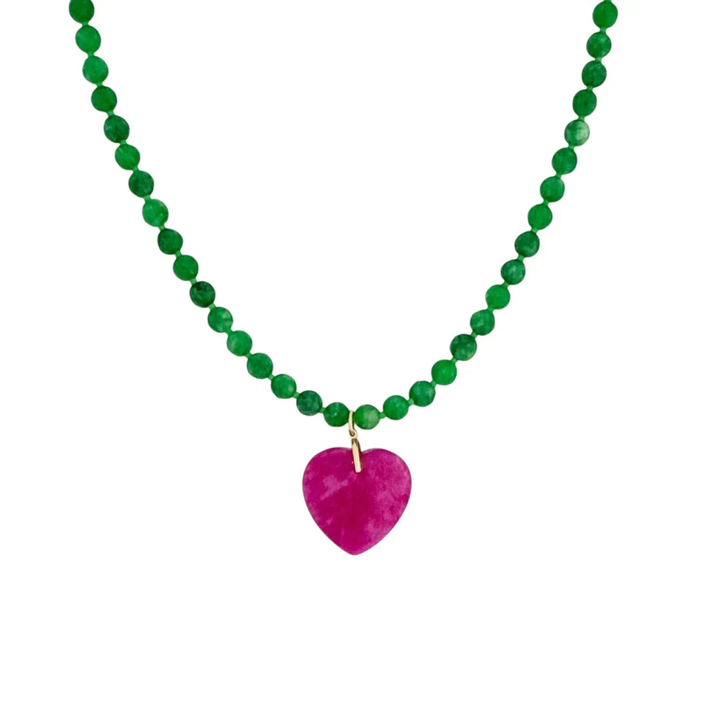 THE SILVER WREN Abel Beaded Necklace in Green and Pink 18" - flyKAMP