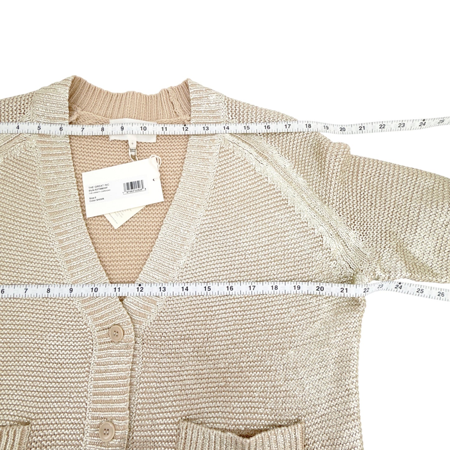 THE GREAT. The Varsity Cardigan Gold Shimmer 0|XS