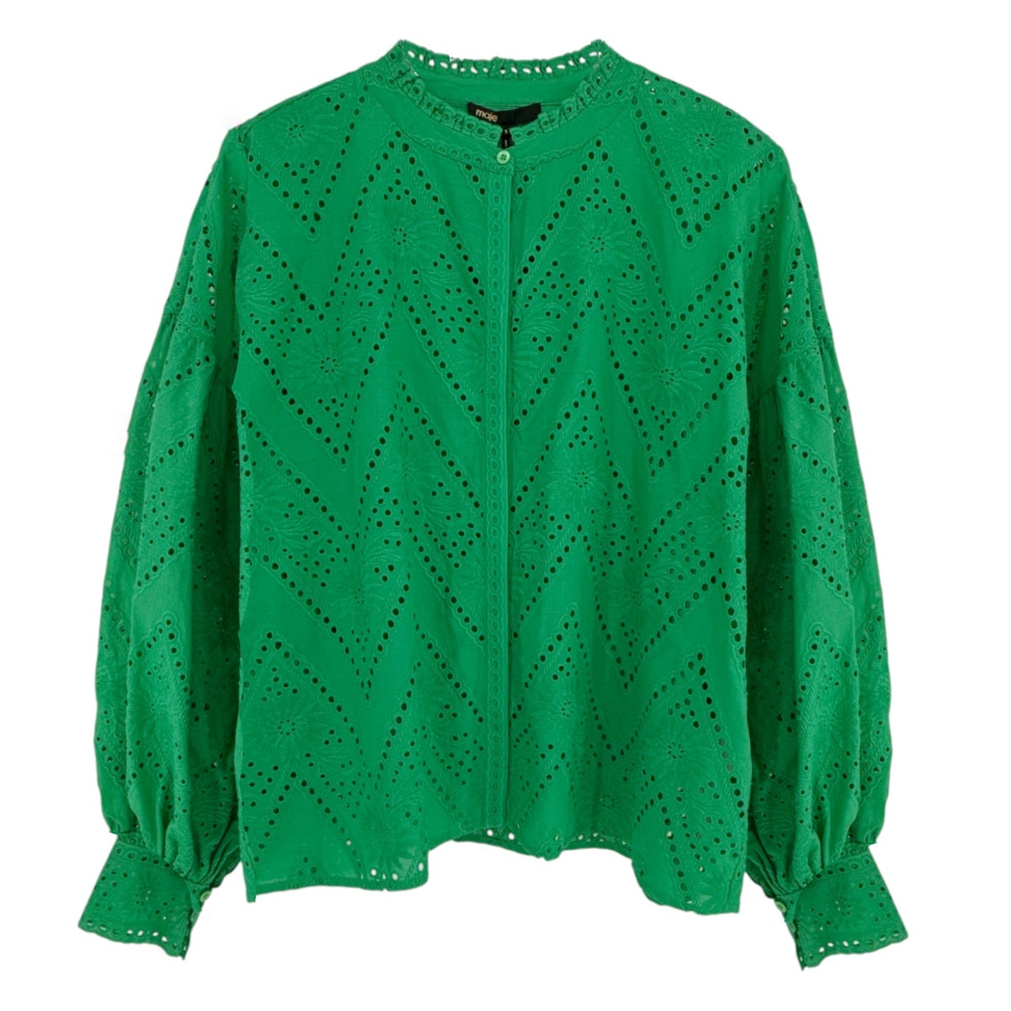 MAJE Ciggy Cotton Eyelet Shirt in Green 3|L