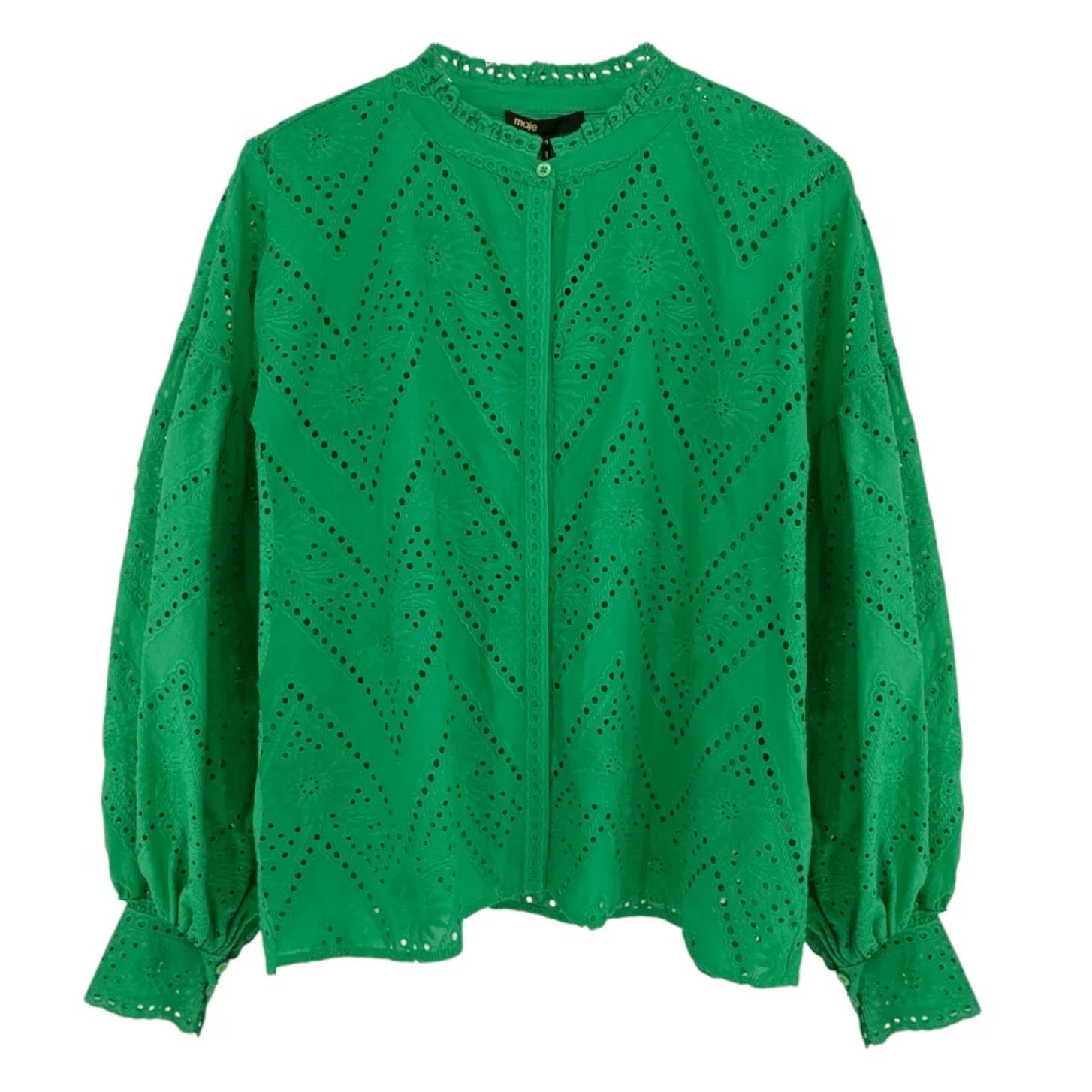 MAJE Ciggy Cotton Eyelet Shirt in Green 3|L - flyKAMP