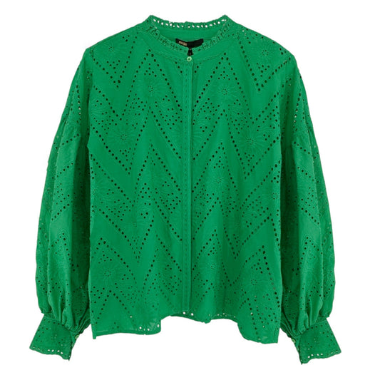 MAJE Ciggy Cotton Eyelet Shirt in Green 3|L