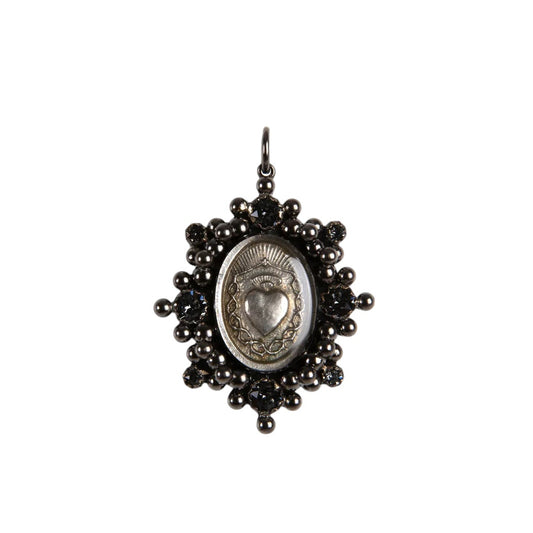 VIRGINS SAINTS & ANGELS VSA Oval Cloister Sacred Heart Charm Gunmetal