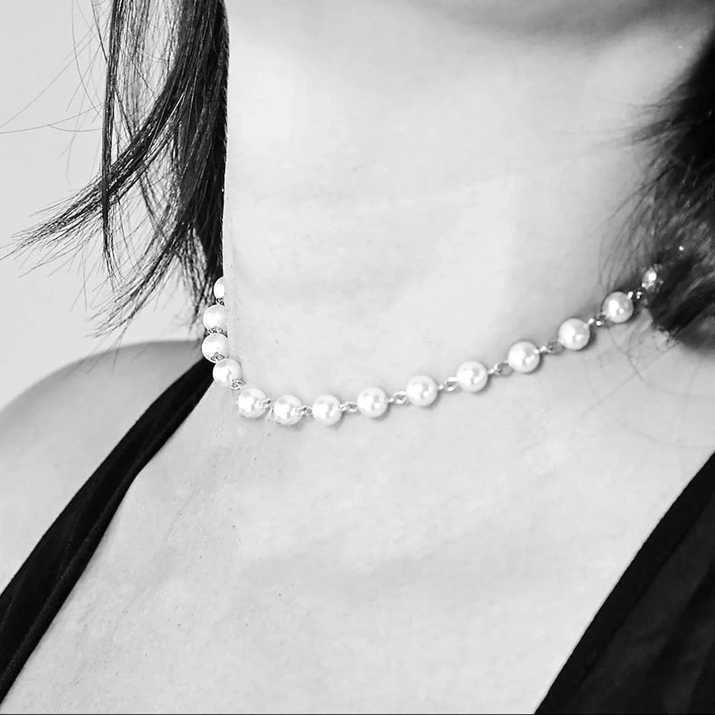 VIRGINS SAINTS & ANGELS VSA Iconic Cream 8mm Pearl Choker in Silver - flyKAMP