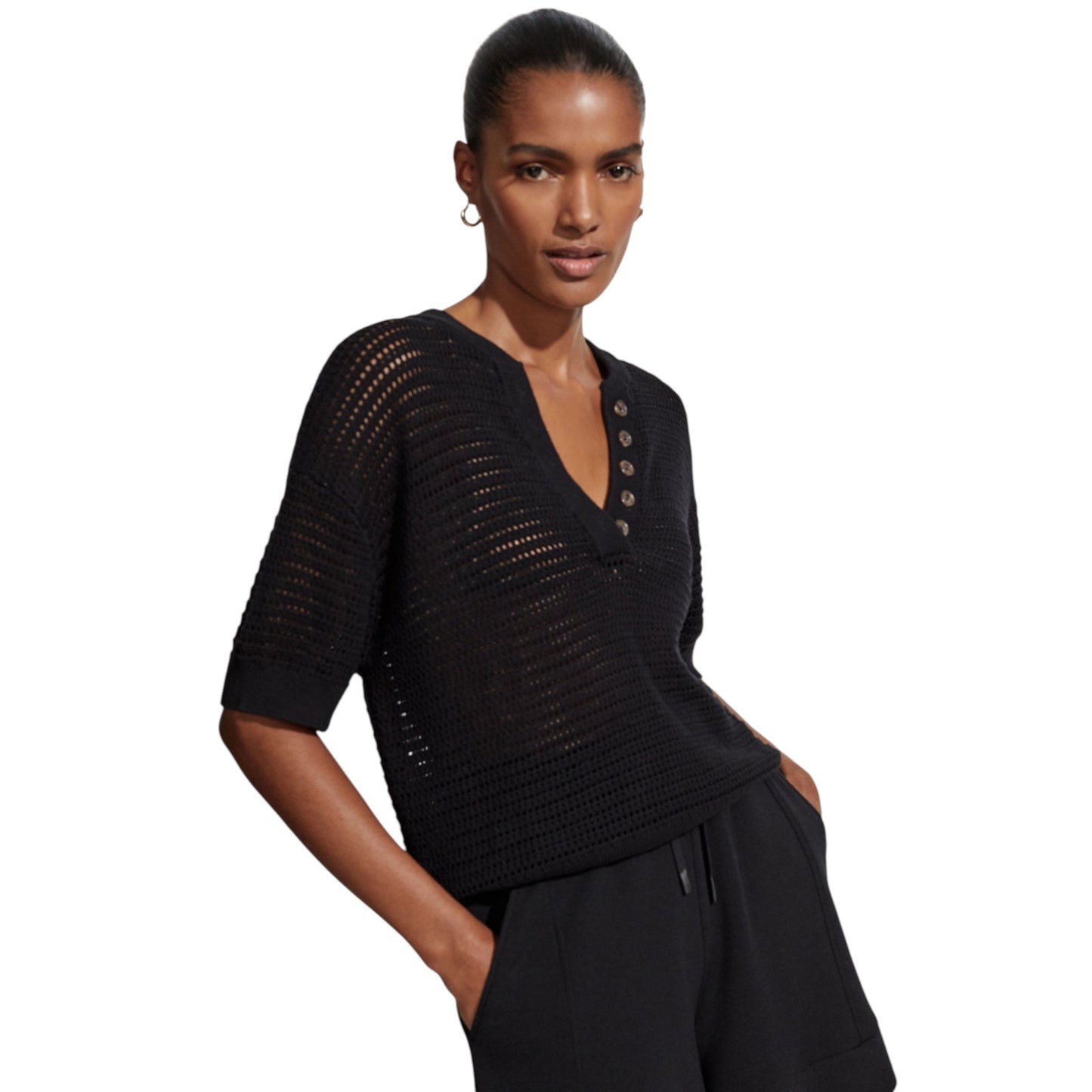 VARLEY Callie Knit Top in Black XS