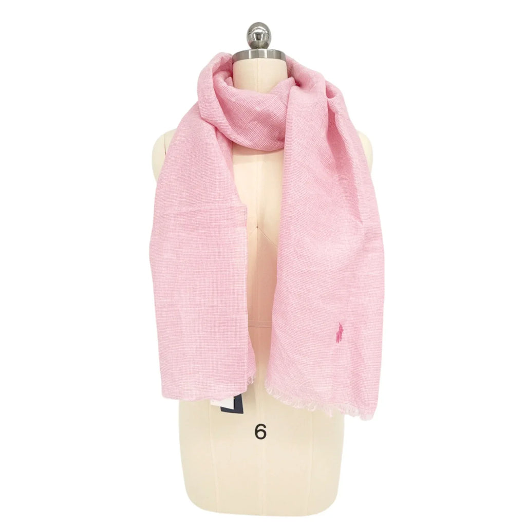 POLO RALPH LAUREN Micro-Houndstooth Linen-Cotton Scarf in Pink & White - flyKAMP